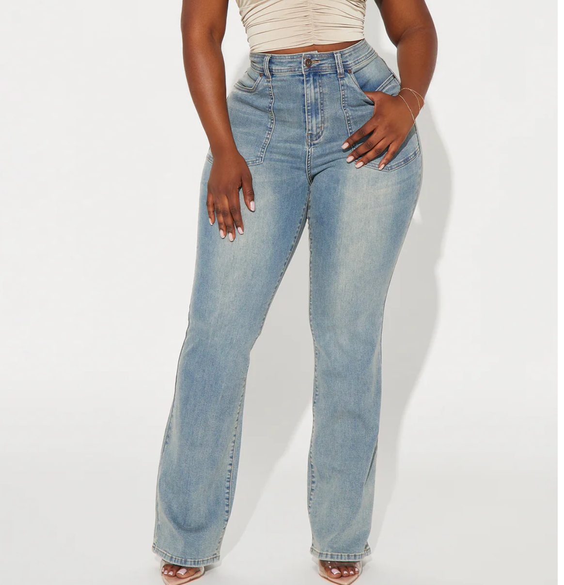Fashion Nova High Stretch Bootcut Jeans, Vintage Wash, Size 22, #42