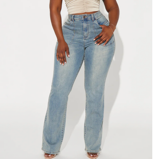 Fashion Nova High Stretch Bootcut Jeans, Vintage Wash, Size 22, #42