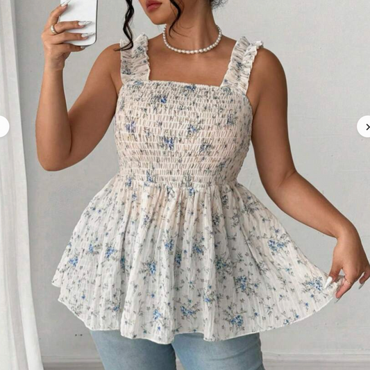 Shein Ditsy Smocked Babydoll Top, Size 3X, #46