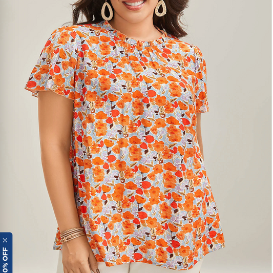 Bloomchic Orange Floral Tunic Size 2X #53