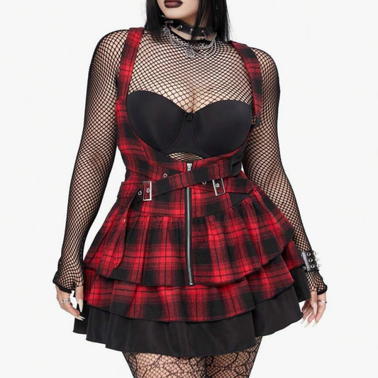 Red Plaid Suspender Skirt Size 3XL #66