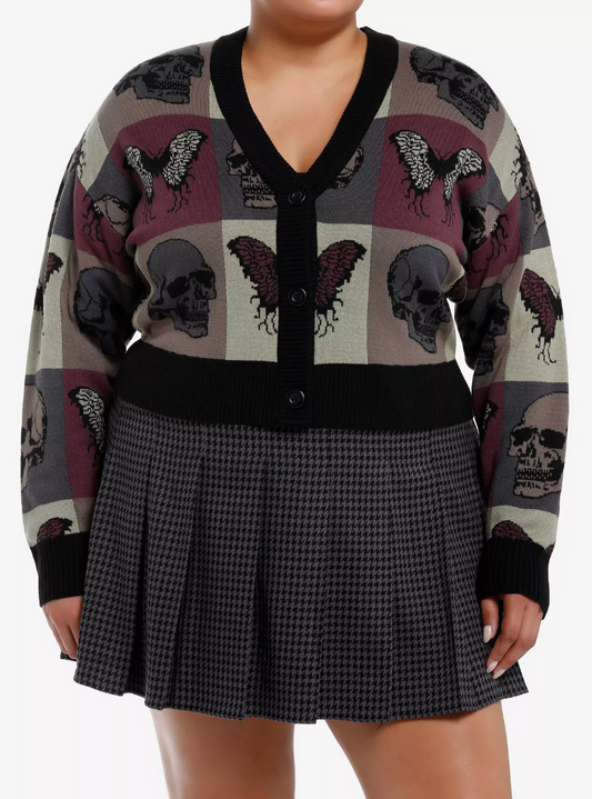 Bug & Skull Check Cardigan Hot Topic Size 3 #73