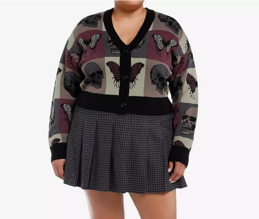 Bug & Skull Check Cardigan Hot Topic Size 3 #73