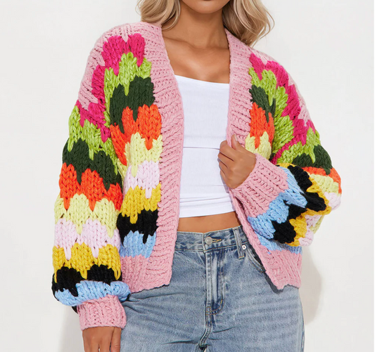 Colorful Chunky Knit Cardigan Size 3X FN #74