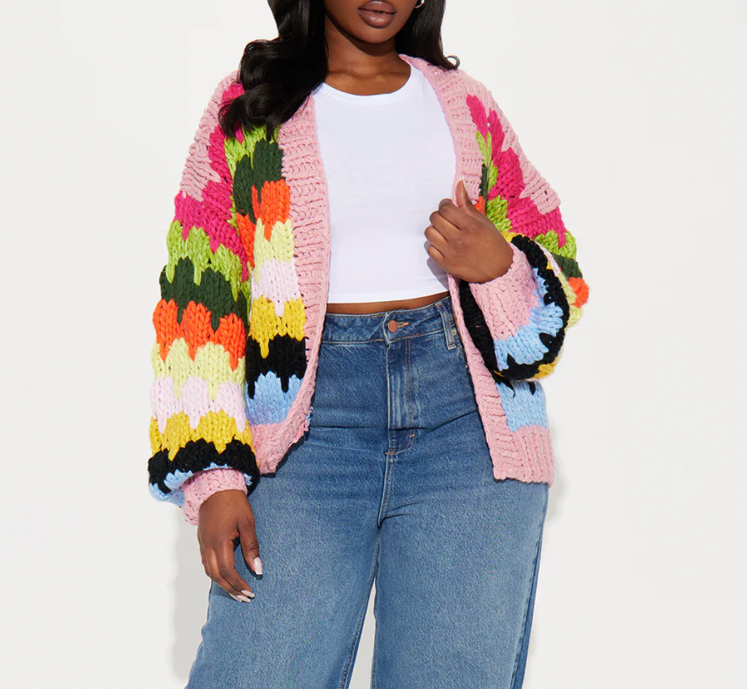 Colorful Chunky Knit Cardigan Size 3X FN #74