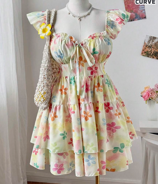 Floral Ruffle Mini Dress #80