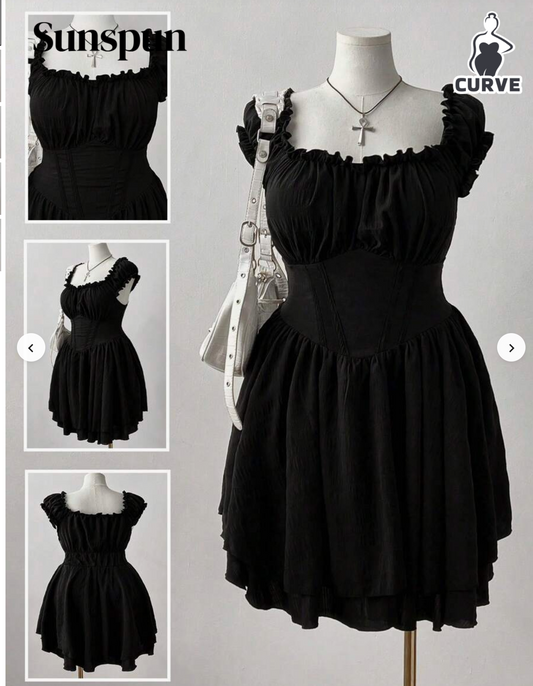 Black Milkmaid Style Dress - Sunspun Size 2XL #81