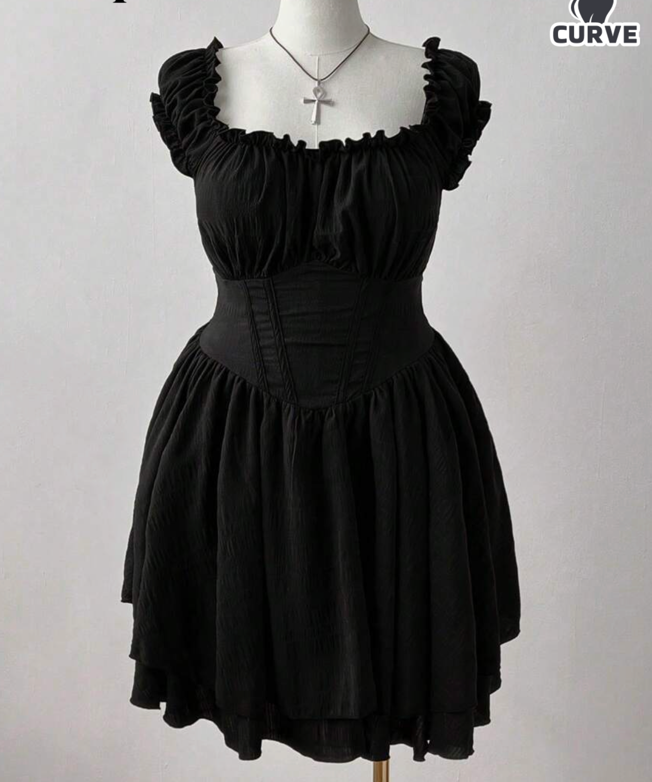 Black Milkmaid Style Dress - Sunspun Size 2XL #81