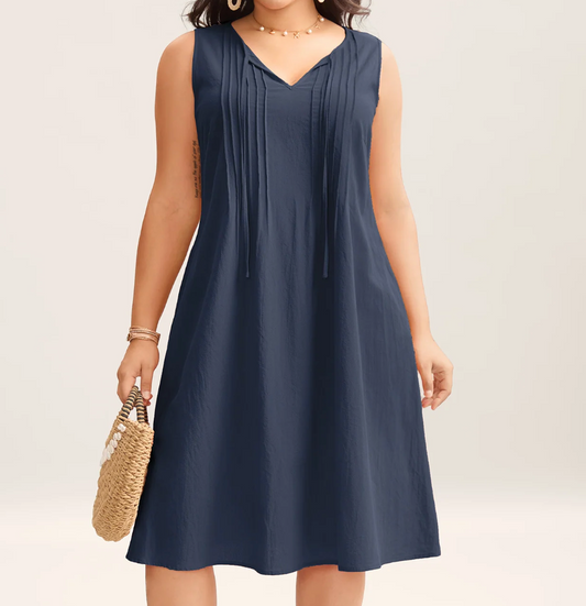 Navy Blue Pintuck Cotton Dress Bloomchic #88