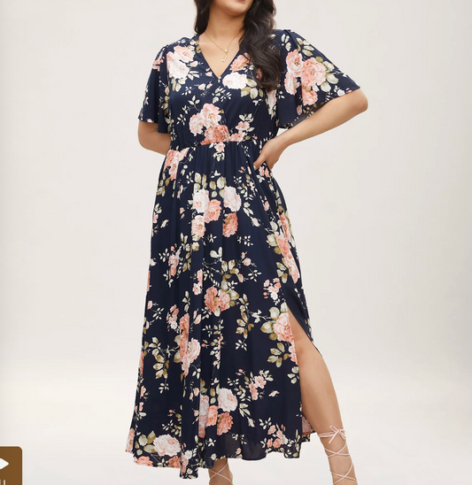 Navy Floral Maxi Dress Bloomchic 2X #90