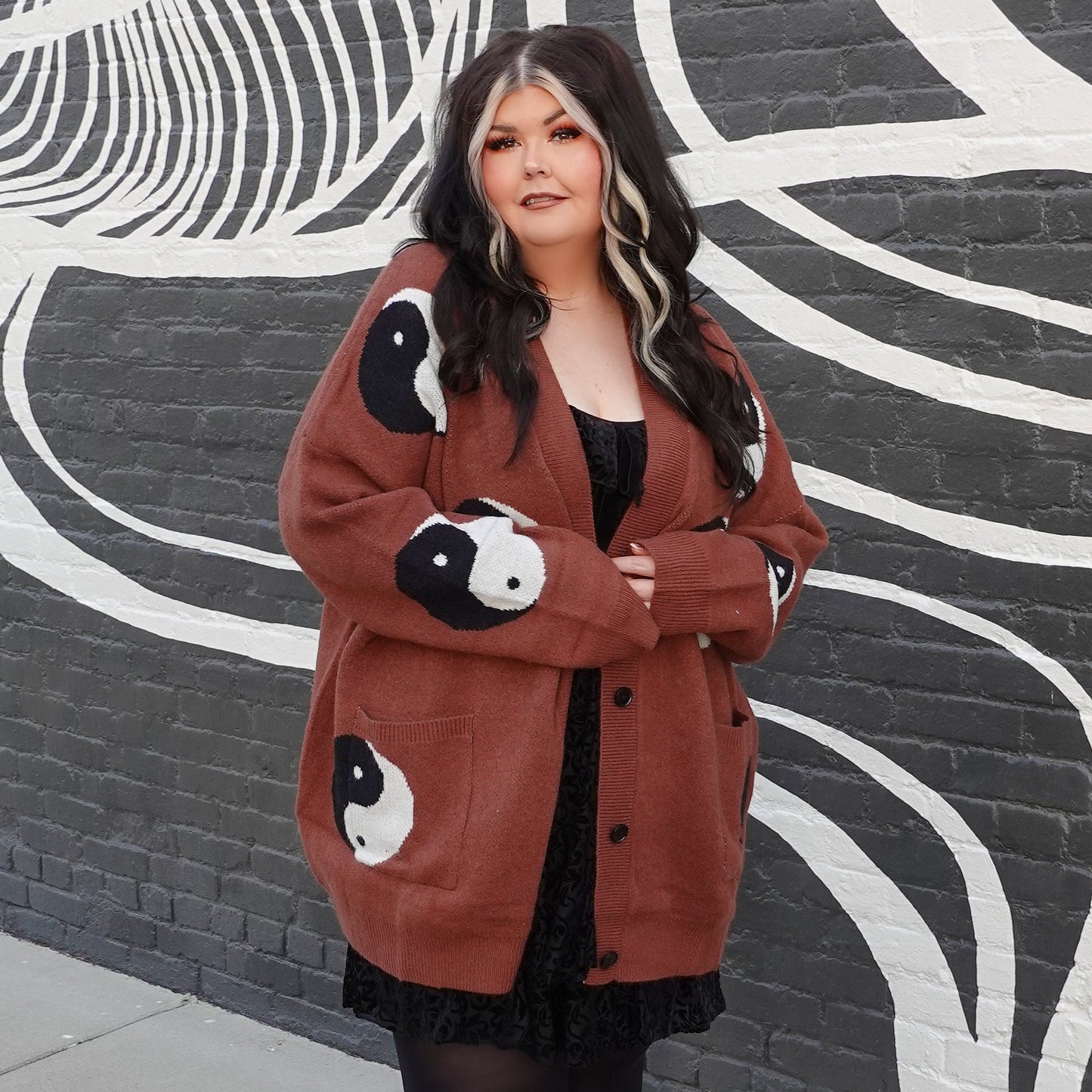 Brown Yin Yang VERY Oversized Cardigan (S/M-1X/2X)