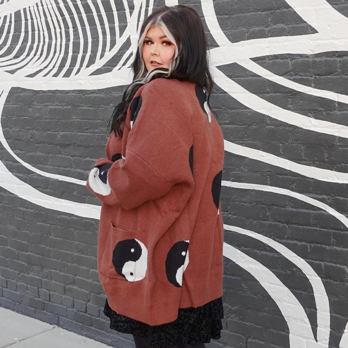 Brown Yin Yang VERY Oversized Cardigan (S/M-1X/2X)