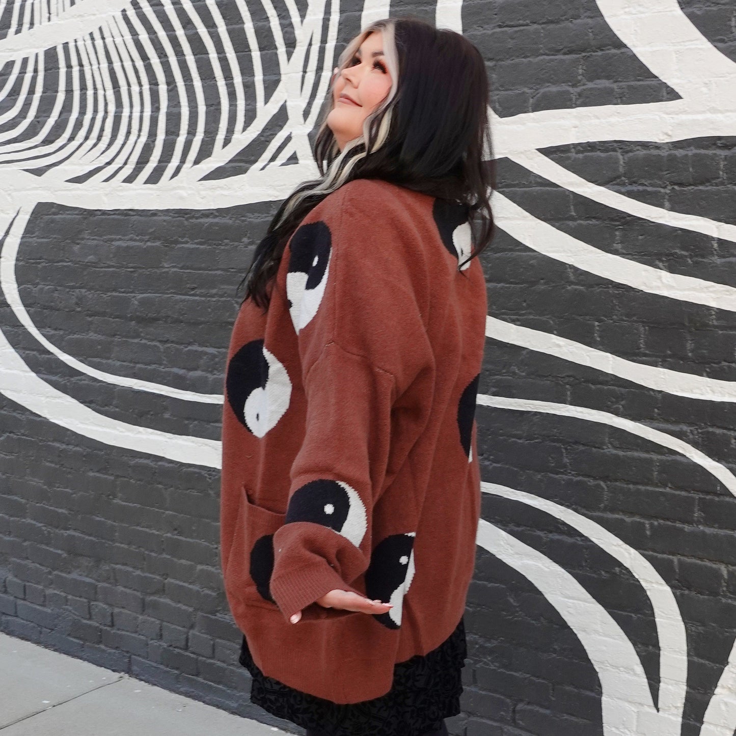 Brown Yin Yang VERY Oversized Cardigan (S/M-1X/2X)