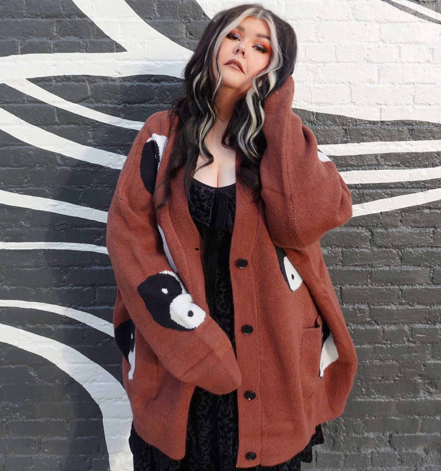 Brown Yin Yang VERY Oversized Cardigan (S/M-1X/2X)