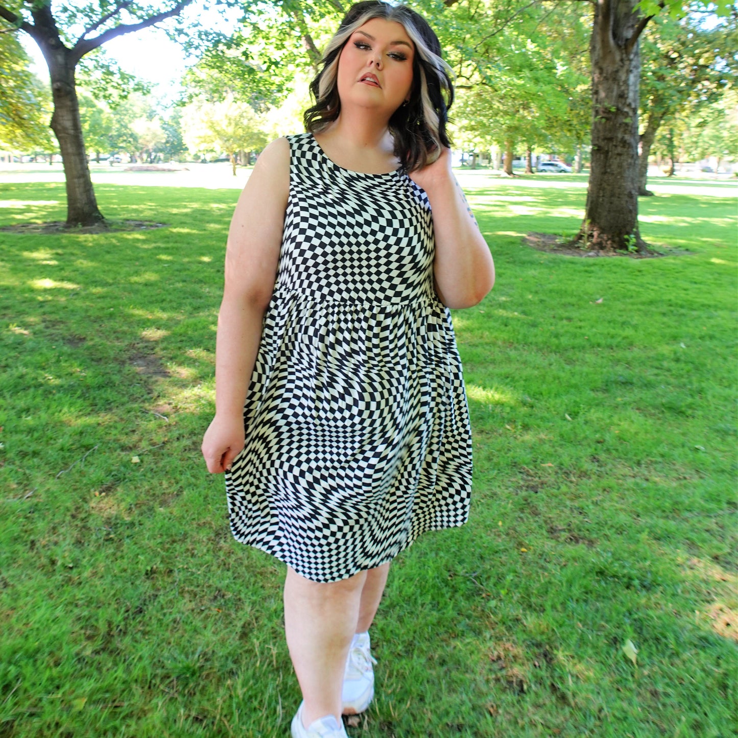 Summertime Checkered Skater Dress (S-3X)