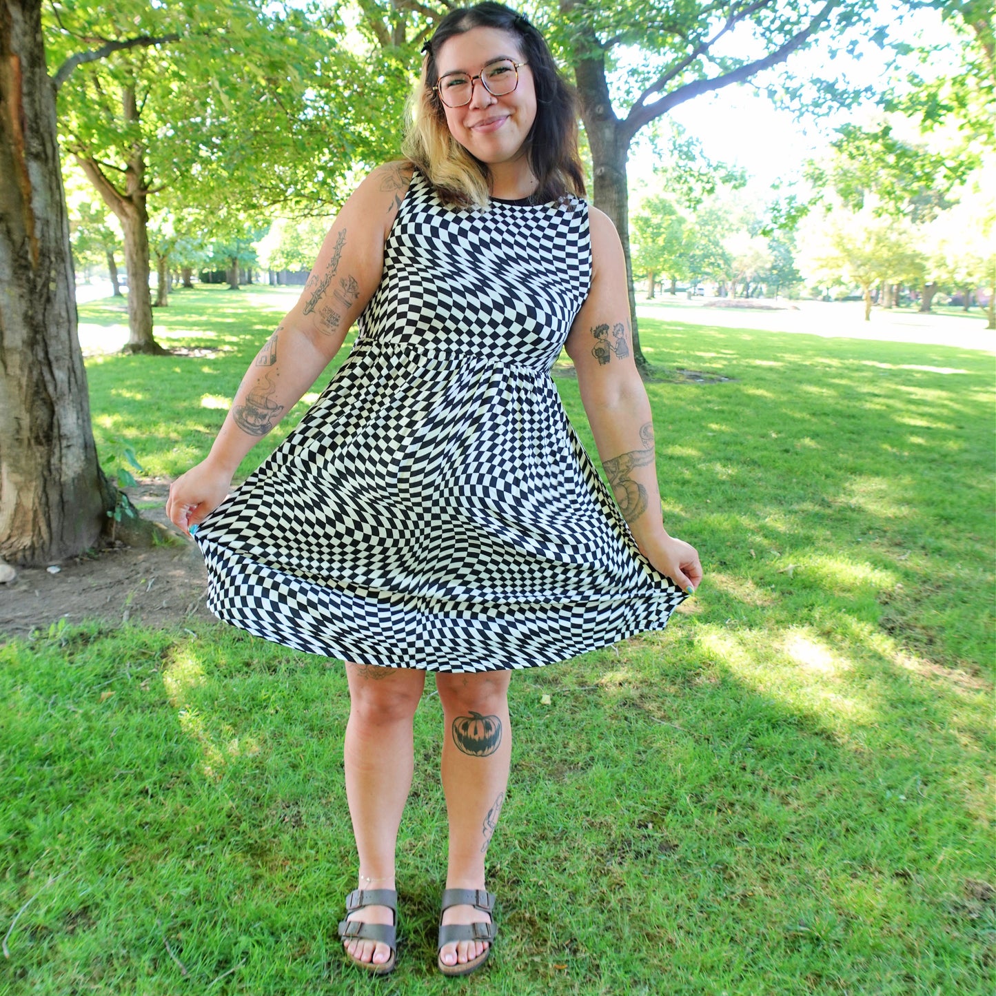 Summertime Checkered Skater Dress (S-3X)