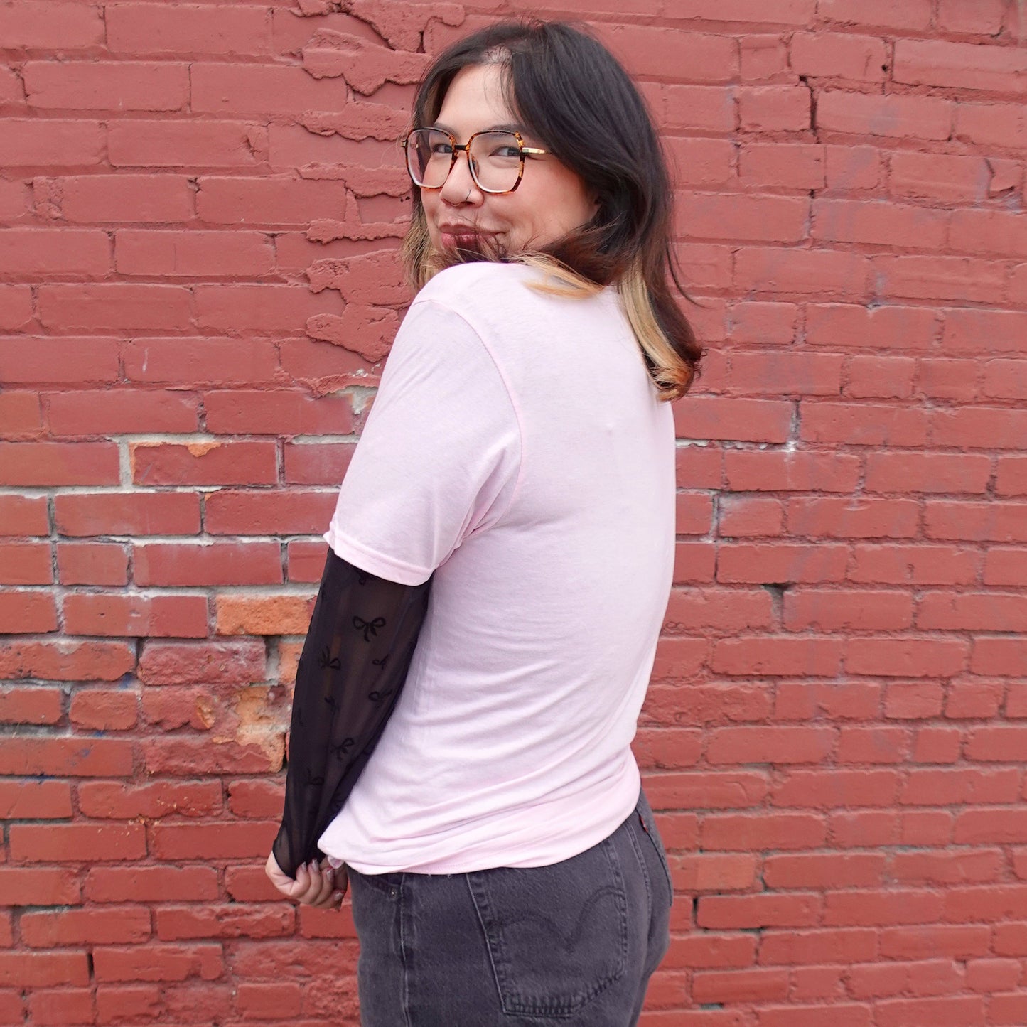 PINK POCKET CHERRY BOW COQUETTE T SHIRT