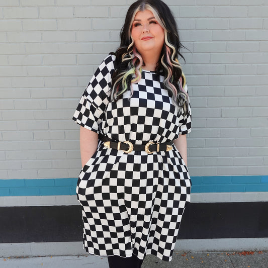 Classic Checker Print Oversized Midi Dress (S-3X)