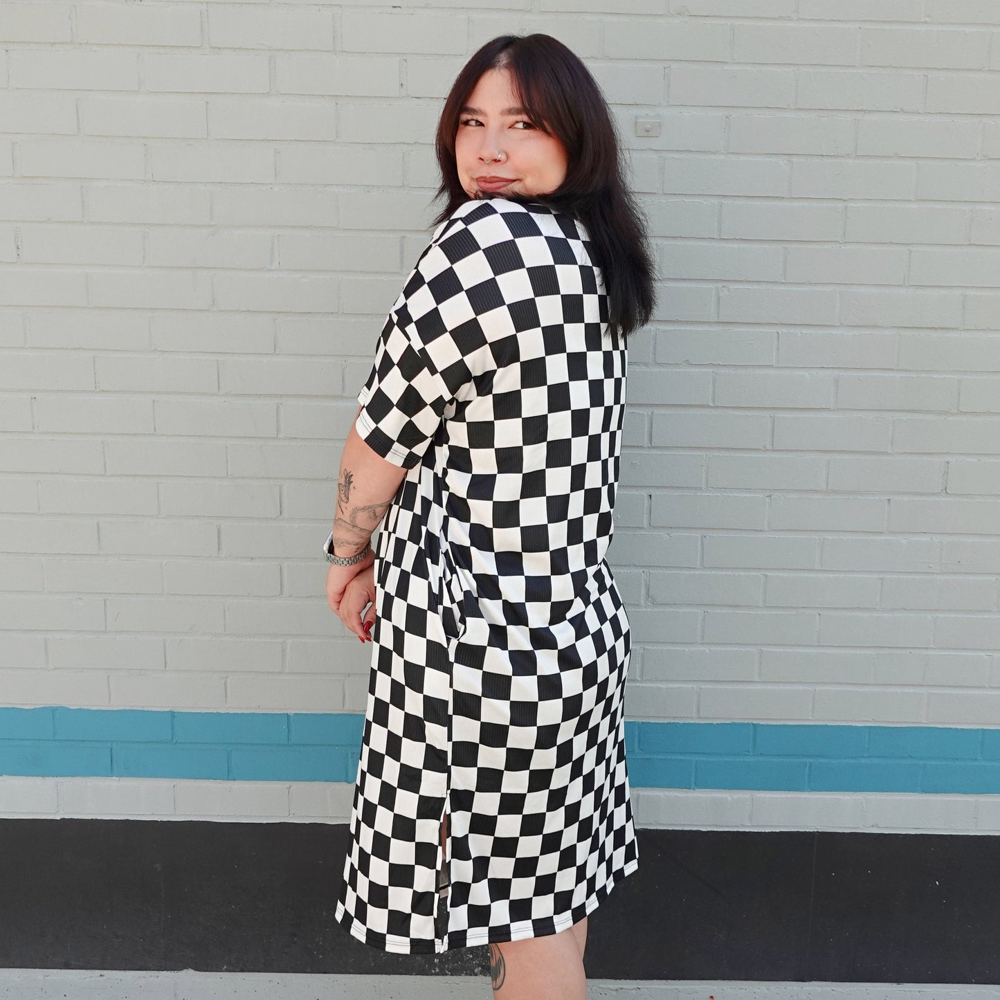 Classic Checker Print Oversized Midi Dress (S-3X)