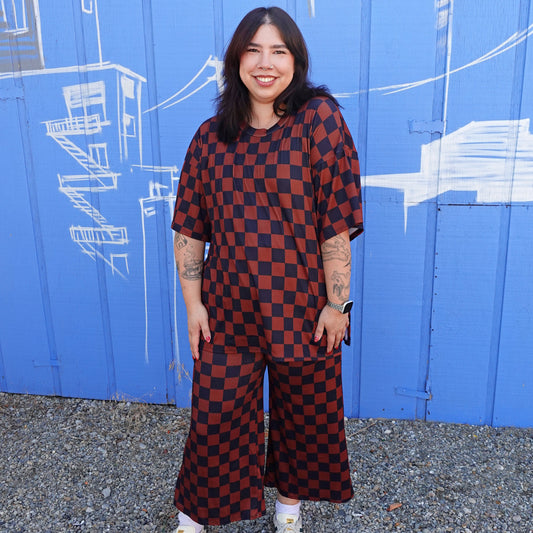 Mocha and Black Checkered 2 Piece Set (S-3X)