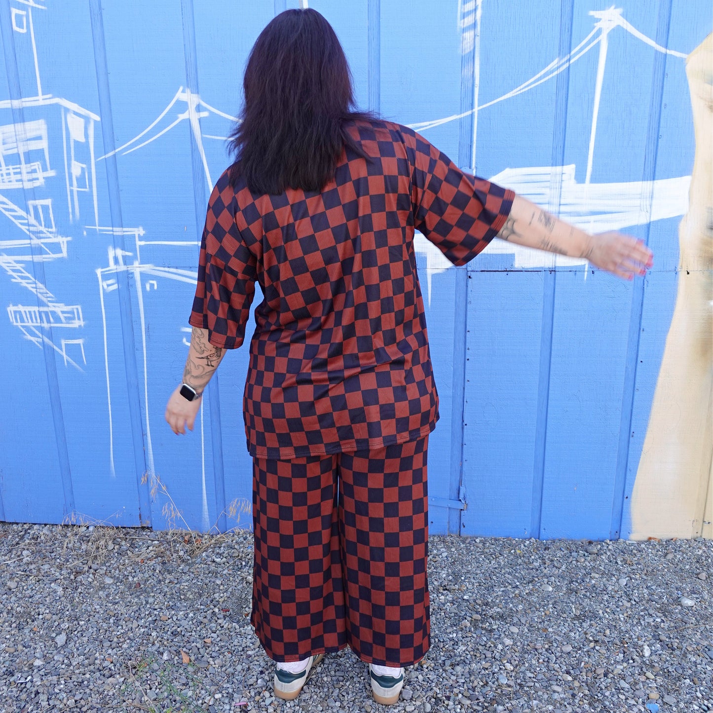 Mocha and Black Checkered 2 Piece Set (S-3X)