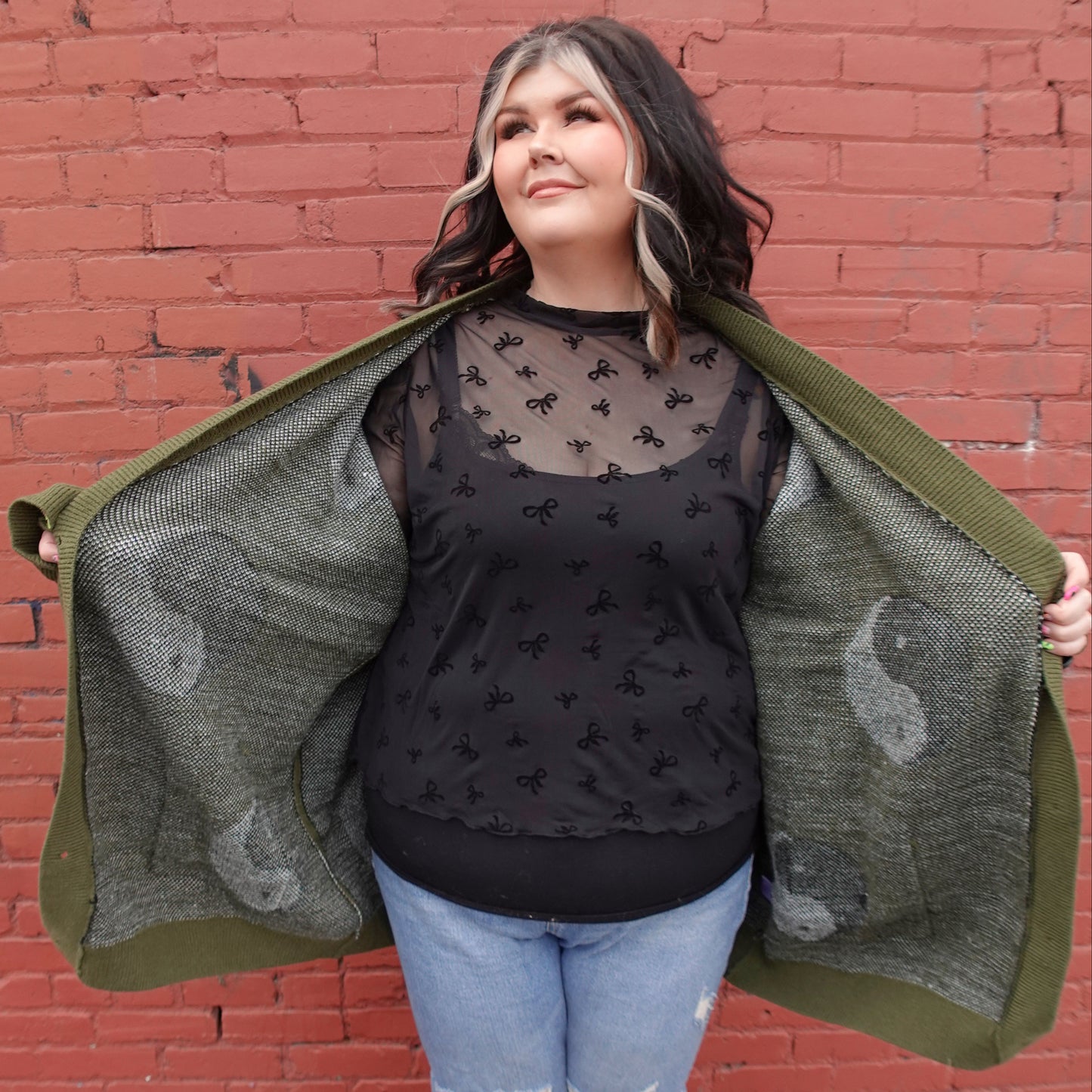 Oversized Olive Green Yin Yang Cardigan